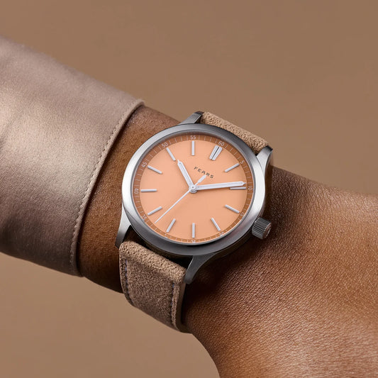 Fears Redcliff 39.5 Soft Peach Dial Mocha Alcantara® Strap Watch