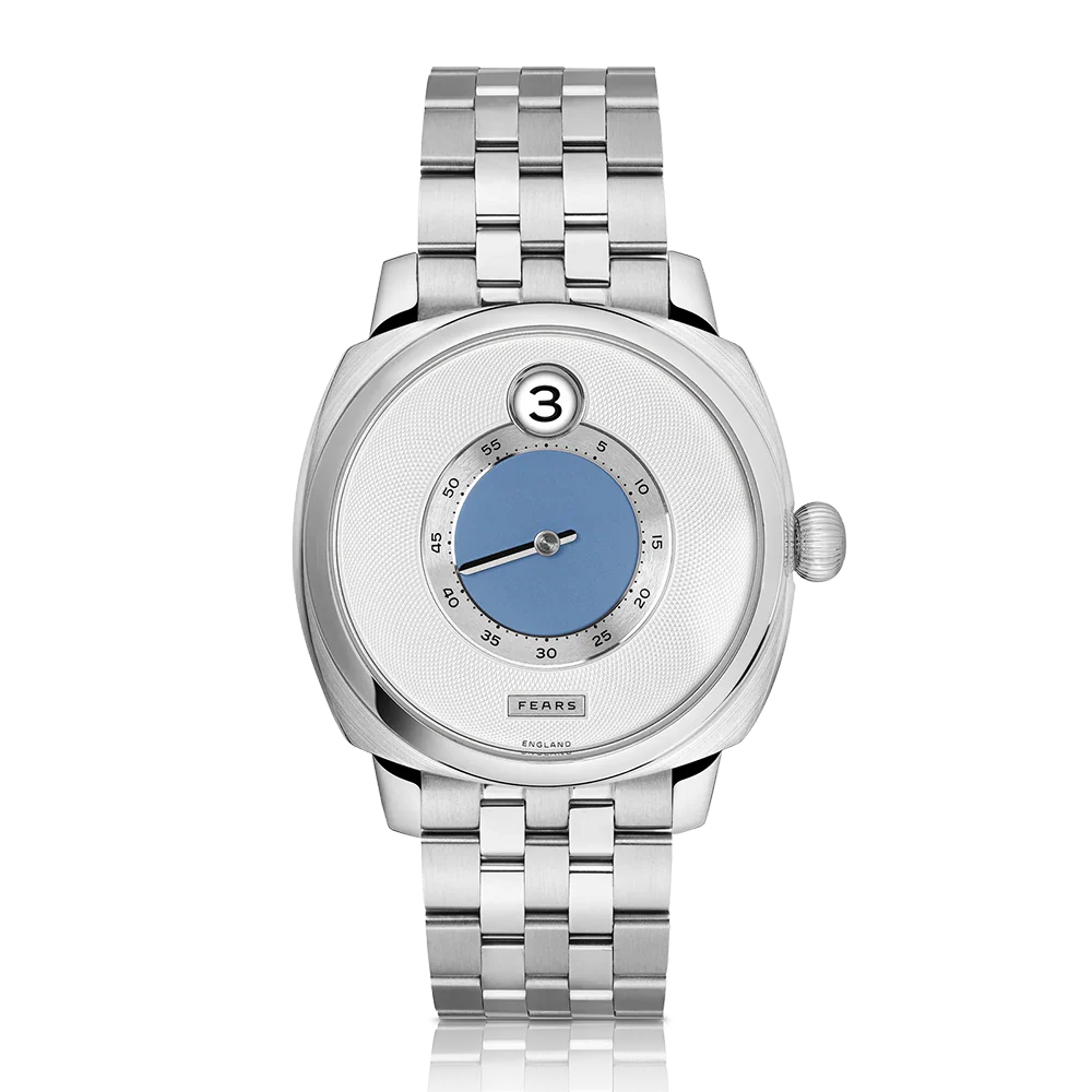 Fears Brunswick 40.5 Jump Hour China Blue Dial Stainless Steel Bracelet Watch