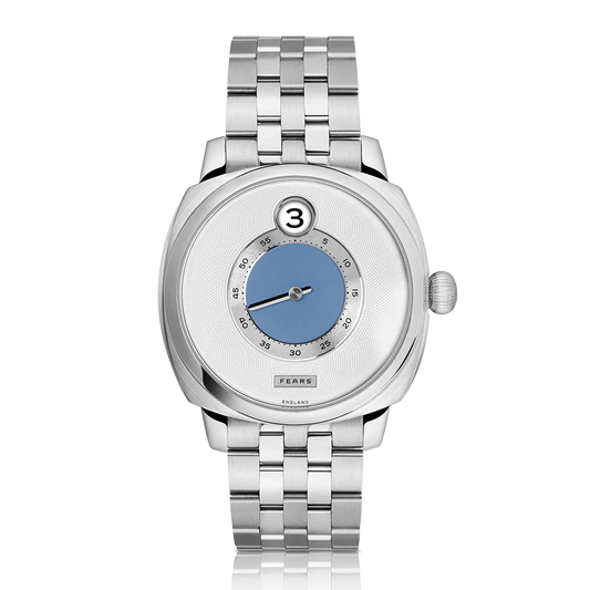 Fears Brunswick 40.5 Jump Hour China Blue Dial Stainless Steel Bracelet Watch