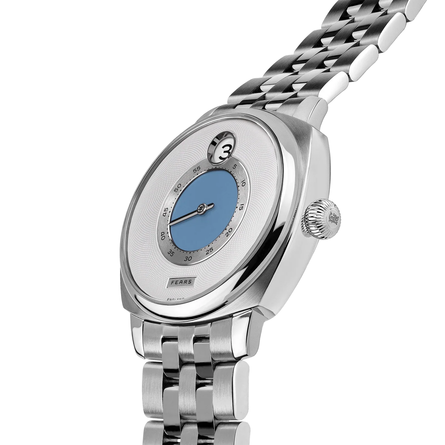 Fears Brunswick 40.5 Jump Hour China Blue Dial Stainless Steel Bracelet Watch