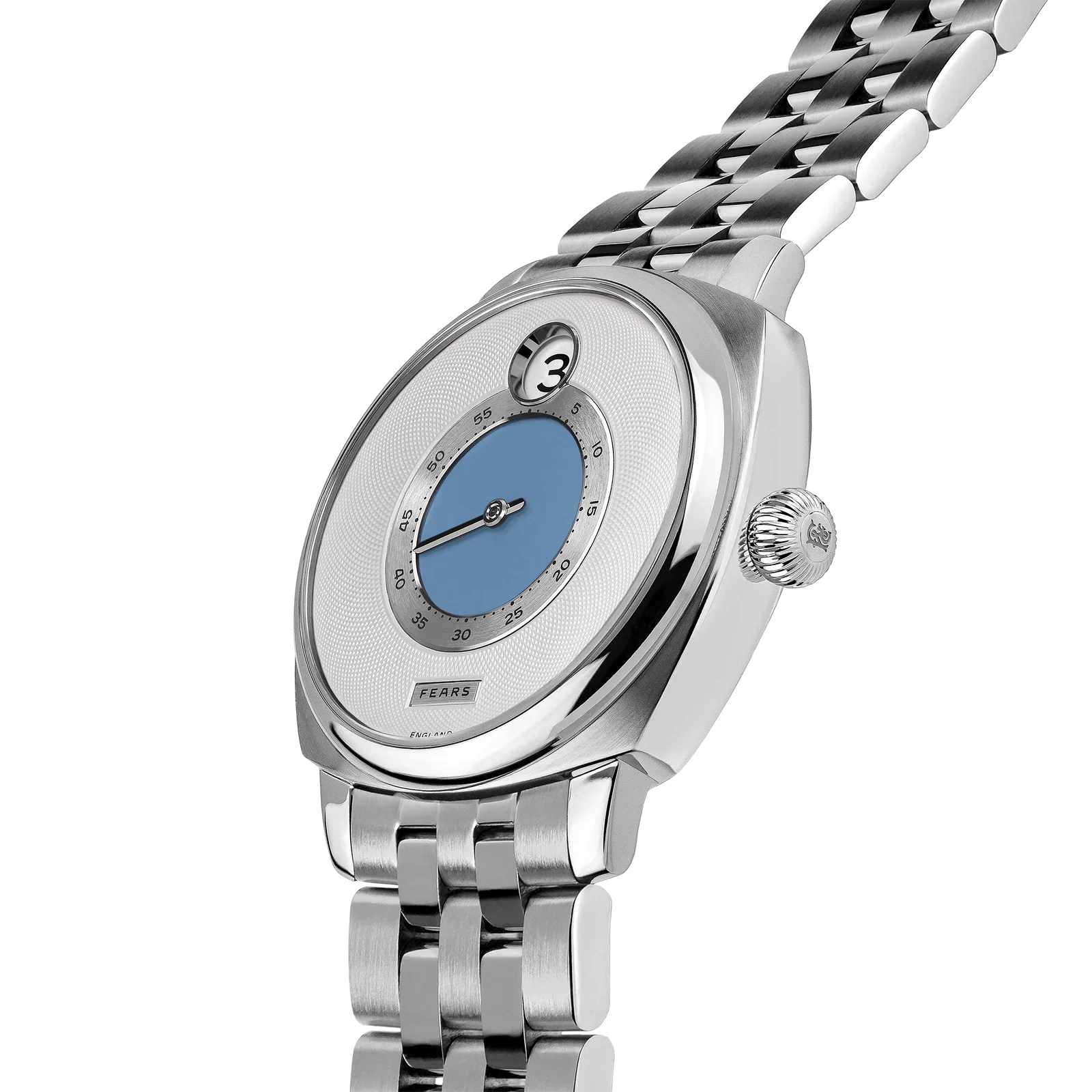 Fears Brunswick 40.5 Jump Hour China Blue Dial Stainless Steel Bracelet Watch