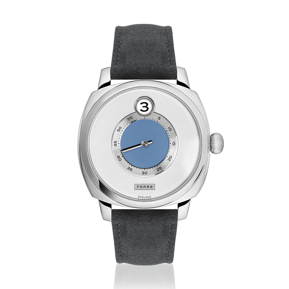 Fears Brunswick 40.5 Jump Hour China Blue Dial Storm Grey Alcantara® Strap Watch