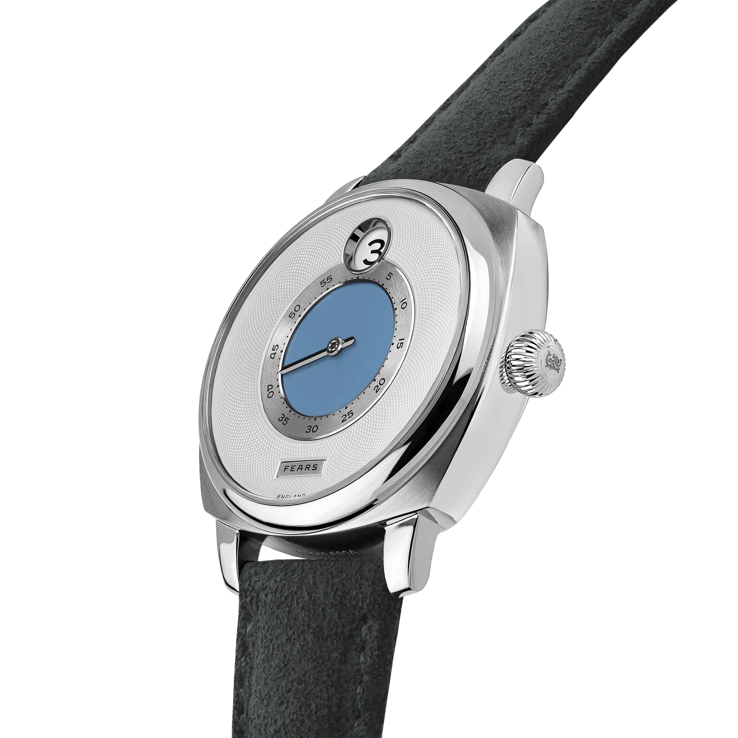 Fears Brunswick 40.5 Jump Hour China Blue Dial Storm Grey Alcantara® Strap Watch