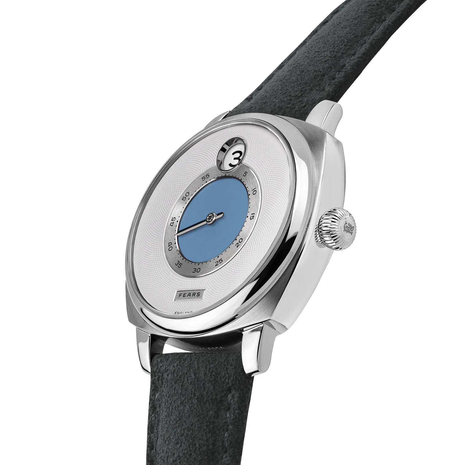 Fears Brunswick 40.5 Jump Hour China Blue Dial Storm Grey Alcantara® Strap Watch