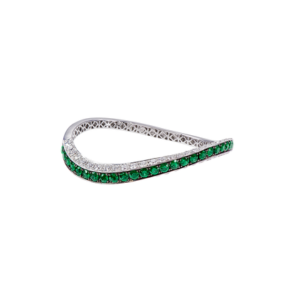 Butani Emerald Diamond Bangle Bracelet 18K White Gold