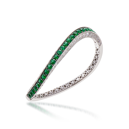 Butani Emerald Diamond Bangle Bracelet 18K White Gold