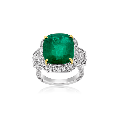 Butani Cushion Emerald Diamond Ring