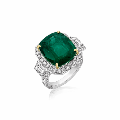 Butani Cushion Emerald Diamond Ring