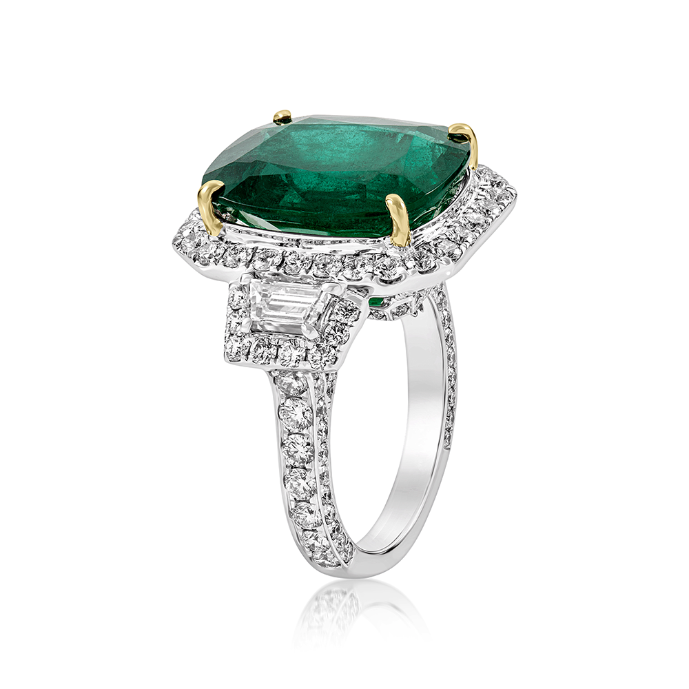 Butani Cushion Emerald Diamond Ring