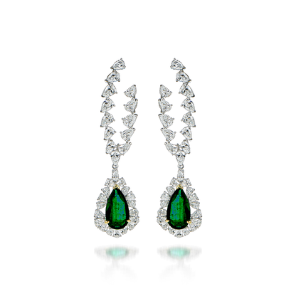 Butani Pear Emerald Diamond Drop Earrings