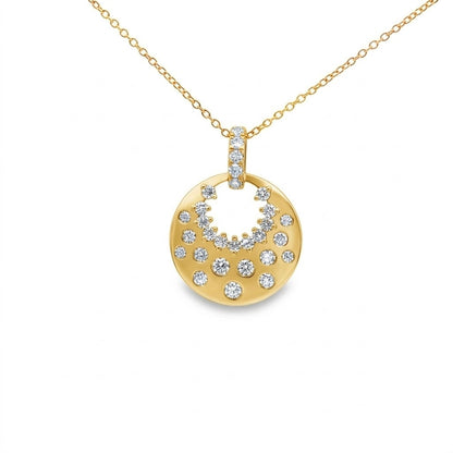 King Jewelers Circle Moon Diamond Pendant Necklace 14K Yellow Gold