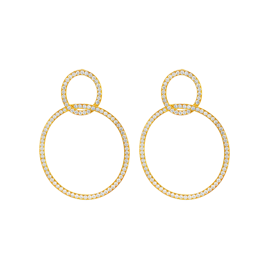 King Jewelers Diamond Double Hoop Earrings 18K Yellow Gold