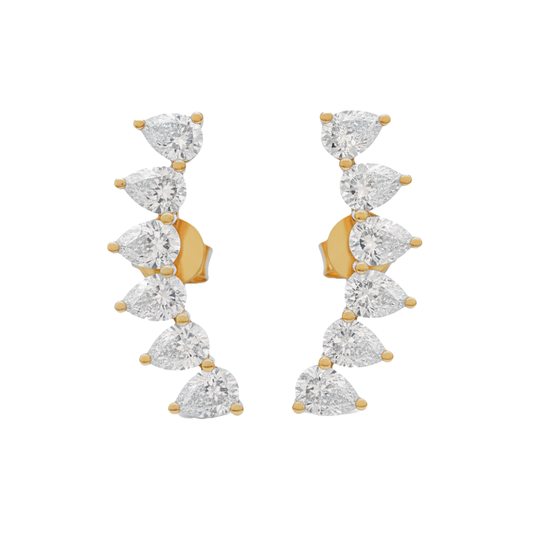 King Jewelers Pear Shape Diamond Earrings 14K Yellow Gold