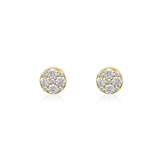 King Jewelers Round Diamond Cluster Stud Earrings 14K Yellow Gold