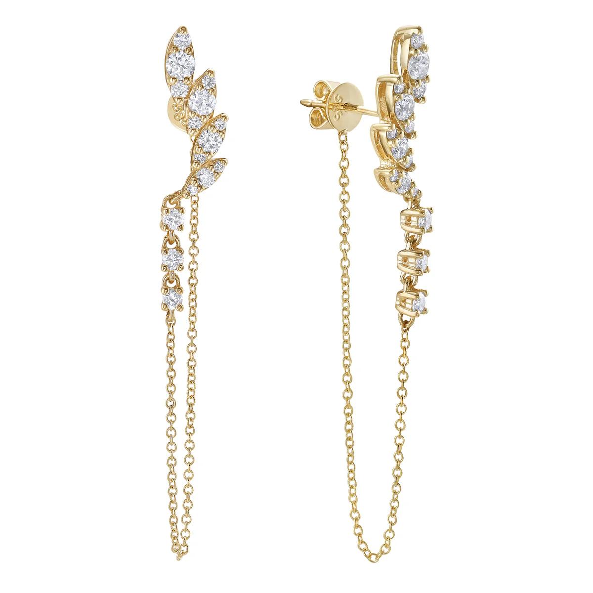 King Jewelers 14K Yellow Gold Diamond Chain Drop Earrings