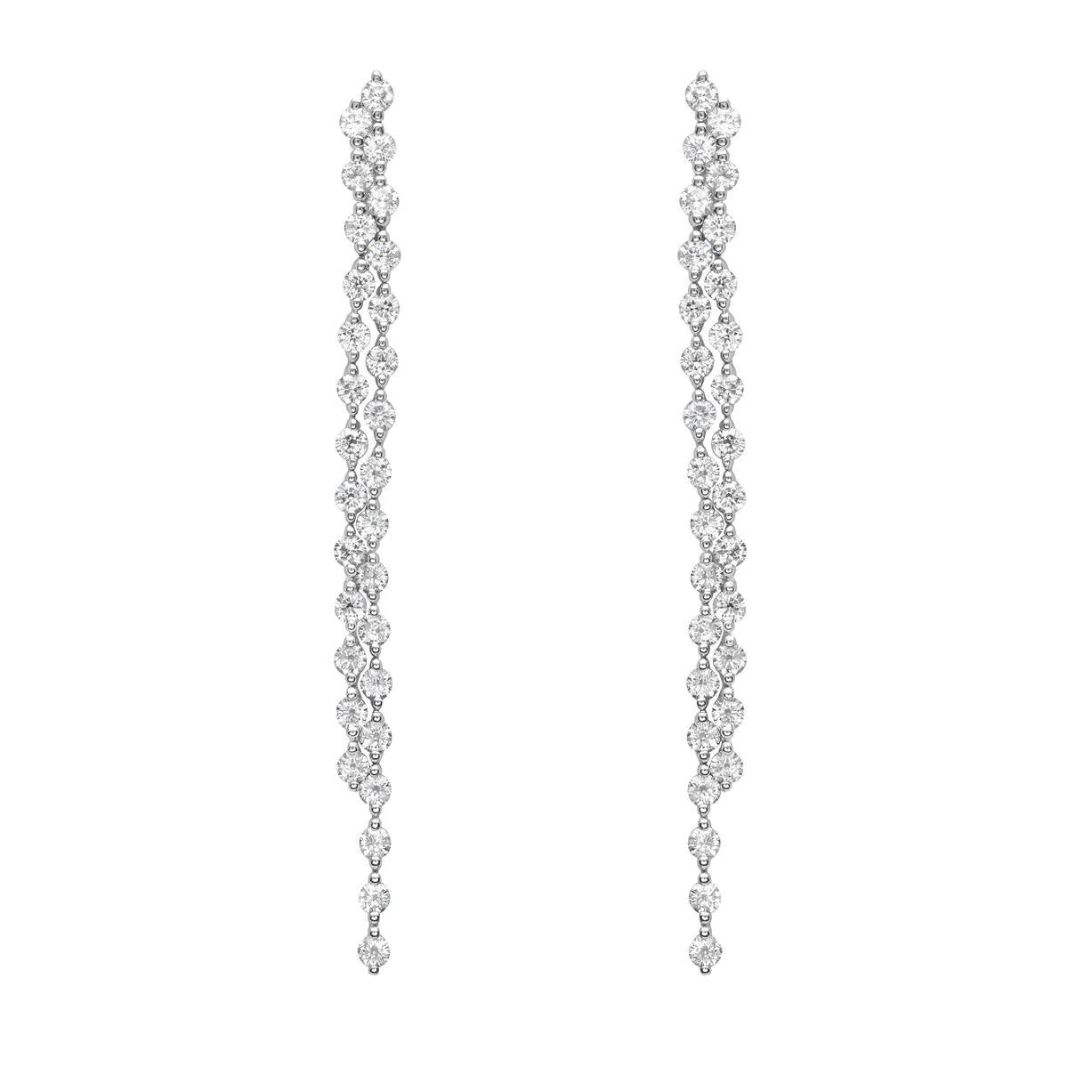 King Jewelers Double Strand Diamond Drop Earrings 14K White Gold