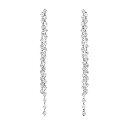 King Jewelers Double Strand Diamond Drop Earrings 14K White Gold