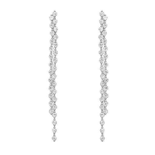 King Jewelers Double Strand Diamond Drop Earrings 14K White Gold