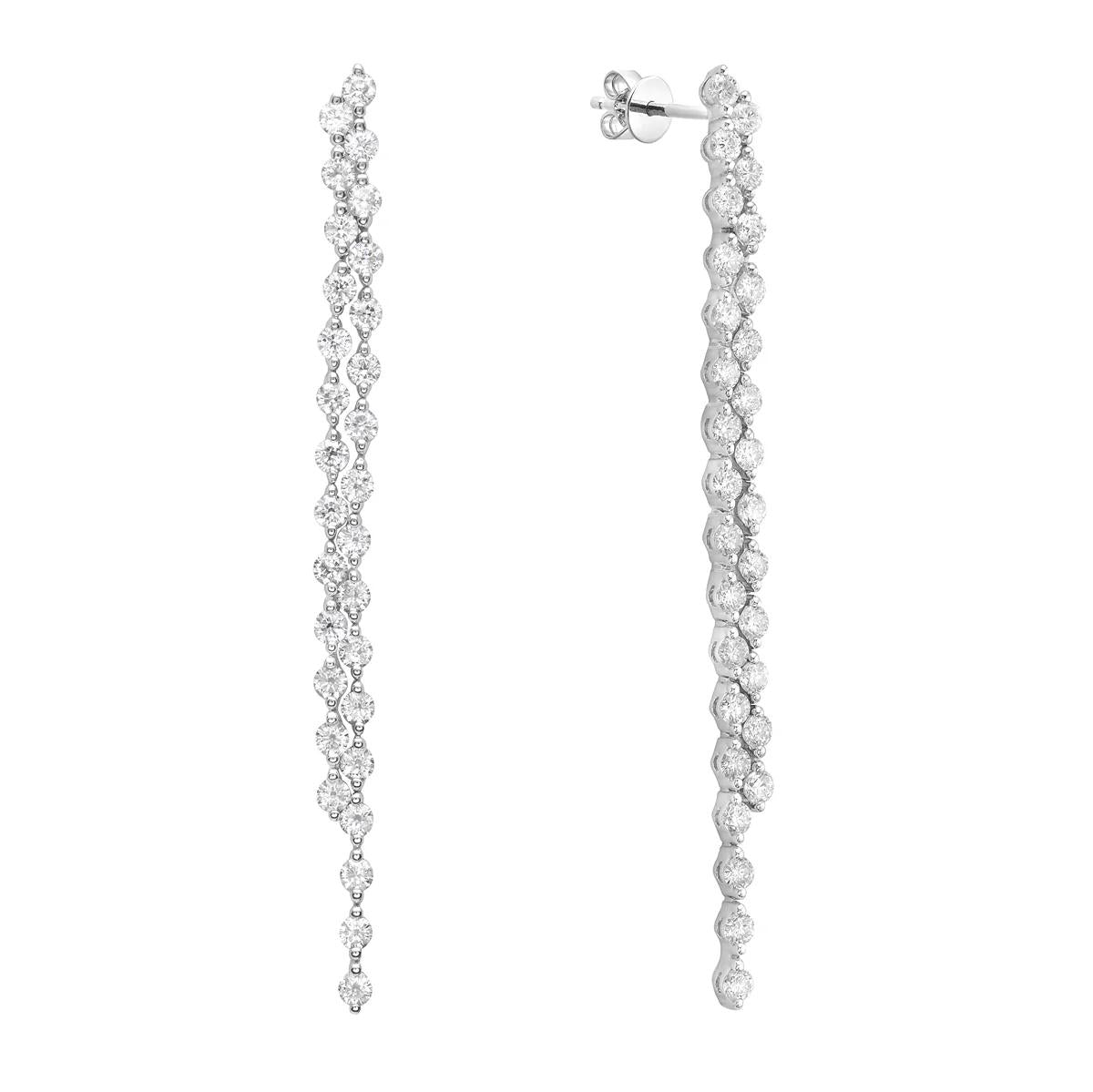 King Jewelers Double Strand Diamond Drop Earrings 14K White Gold
