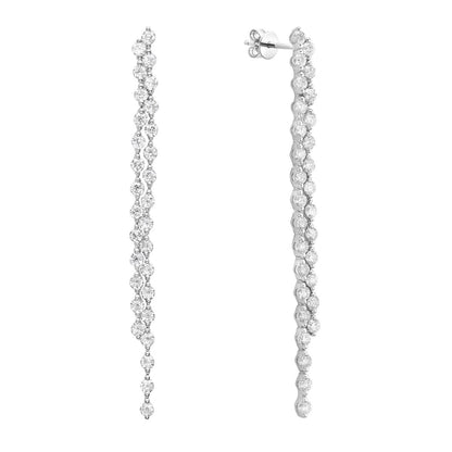 King Jewelers Double Strand Diamond Drop Earrings 14K White Gold