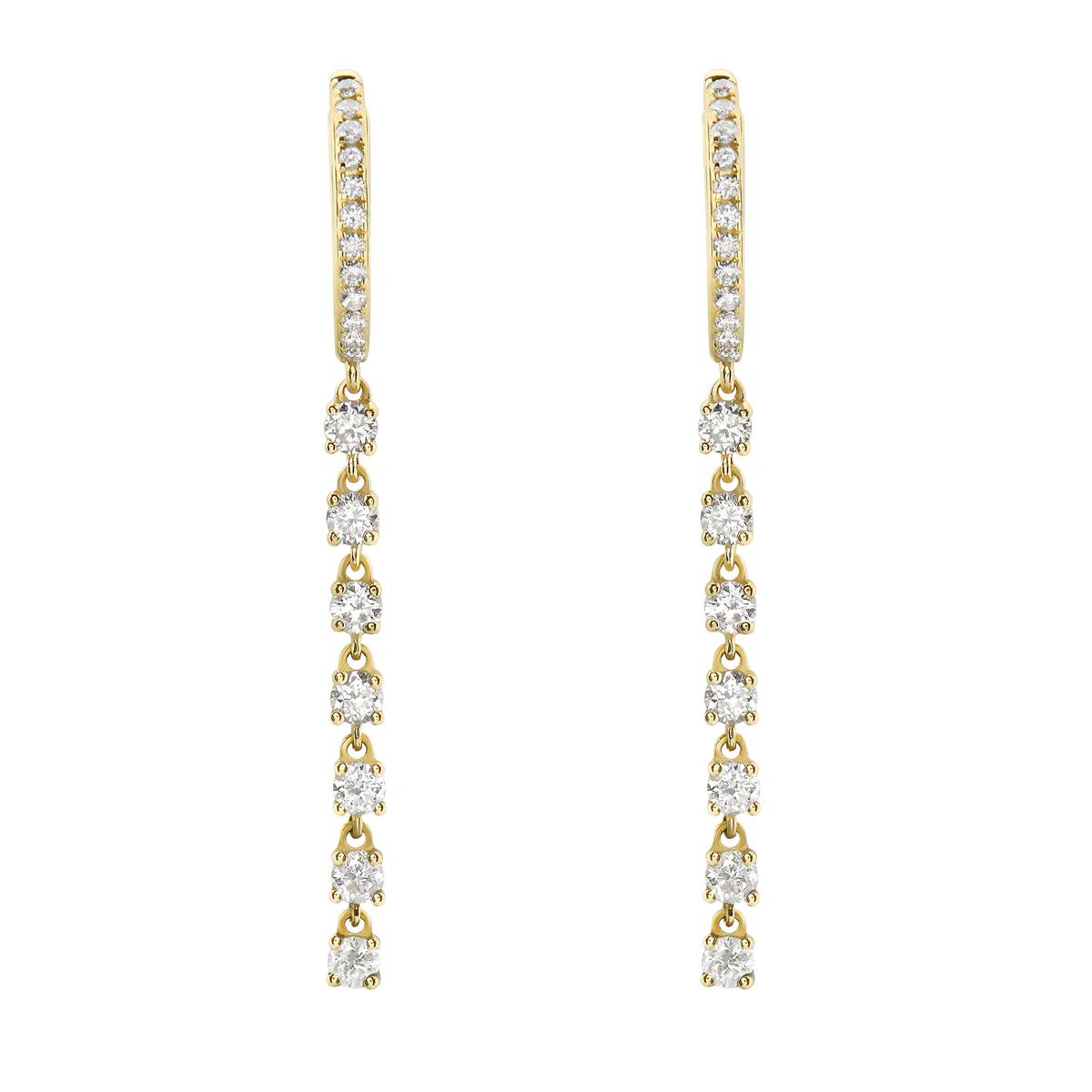 King Jewelers 0.93ct Diamond Drop Earrings 18K Yellow Gold