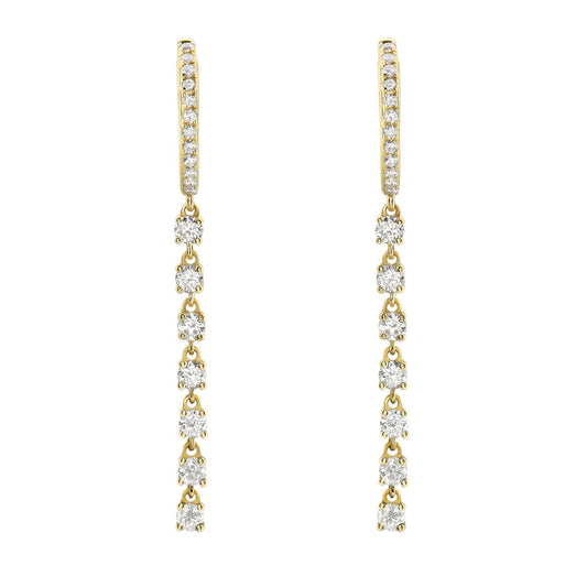 King Jewelers 0.93ct Diamond Drop Earrings 18K Yellow Gold