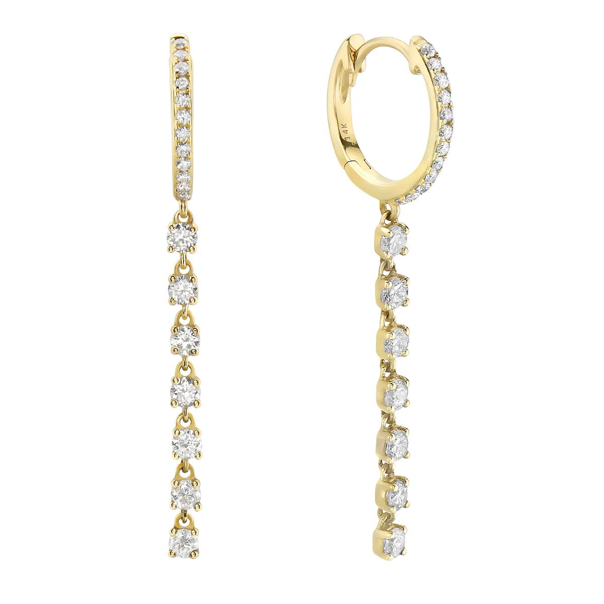 King Jewelers 0.93ct Diamond Drop Earrings 18K Yellow Gold