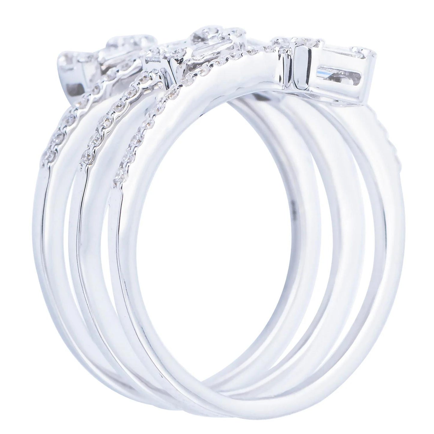 King Jewelers Baugette Diamond Spiral Ring 18K White Gold