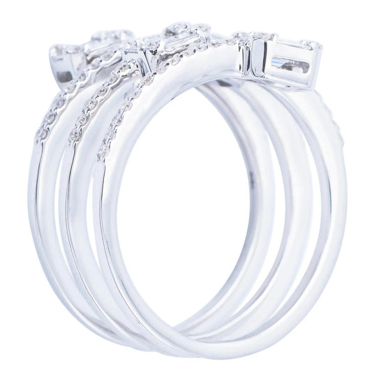 King Jewelers Baugette Diamond Spiral Ring 18K White Gold