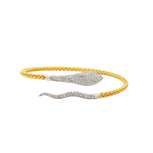 King Jewelers Diamond Snake Bangle Bracelet 14K Yellow Gold