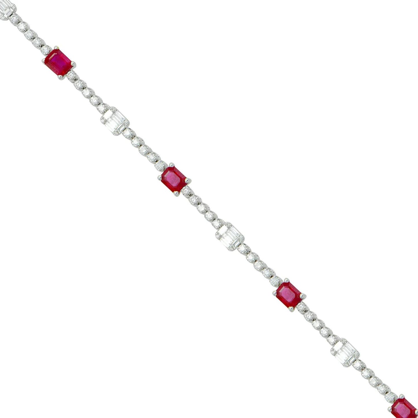 King Jewelers Ruby and Diamond Bracelet 14K White Gold