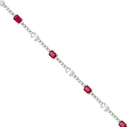 King Jewelers Ruby and Diamond Bracelet 14K White Gold