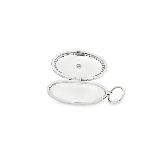 King Jewelers Diamond Oval Locket Pendant 14K White Gold