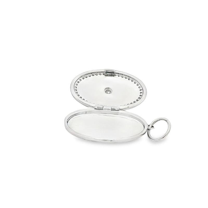 King Jewelers Diamond Oval Locket Pendant 14K White Gold