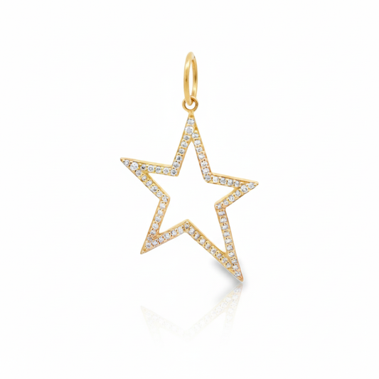 King Jewelers Open Star Charm 14K Yellow Gold
