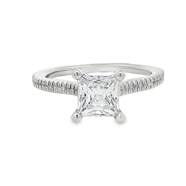 KJ5 Platinum Pavé Princess Cut Diamond 0.09ctw Engagement Ring Mounting