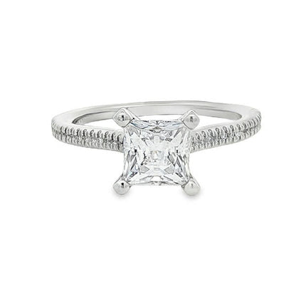 KJ5 Platinum Pavé Princess Cut Diamond 0.09ctw Engagement Ring Mounting