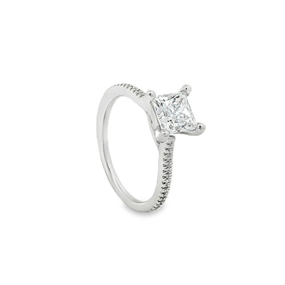 KJ5 Platinum Pavé Princess Cut Diamond 0.09ctw Engagement Ring Mounting