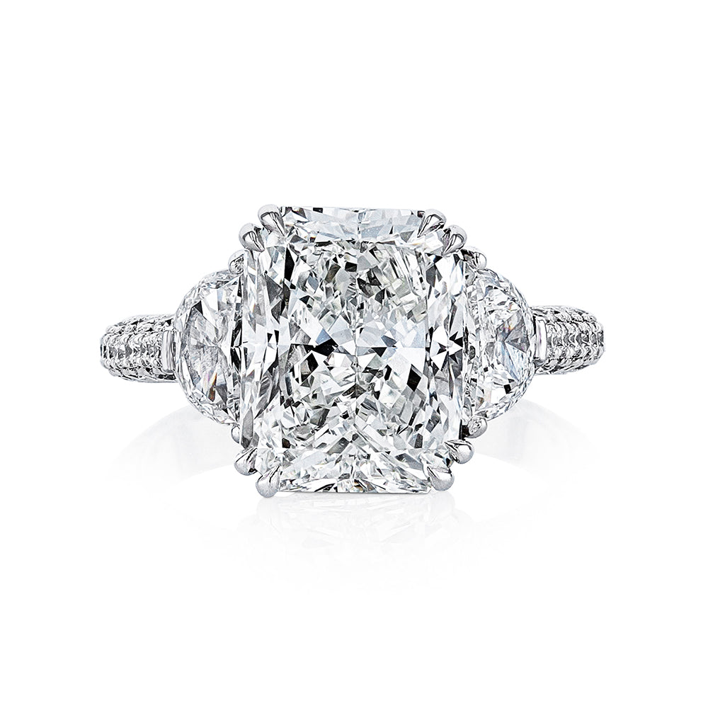 KJ5 Platinum GIA Certified 6.48ct Radiant Cut 3-Stone Diamond Engagement Ring