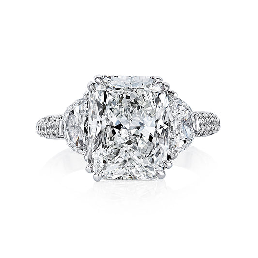 KJ5 Platinum GIA Certified 6.48ct Radiant Cut 3-Stone Diamond Engagement Ring