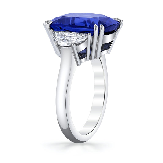 KJ5 Platinum Cushion Cut Sapphire and Diamond Three Stone Engagement Ring