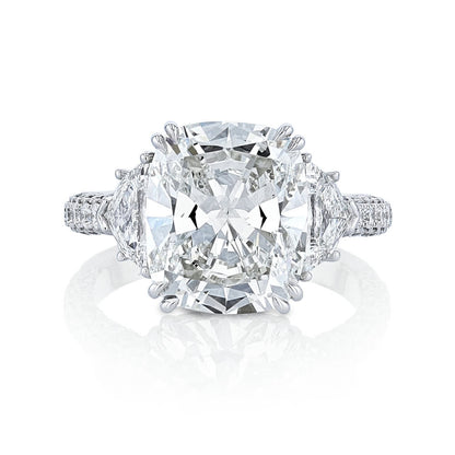 KJ5 Platinum Cushion Cut Diamond Three Stone Statement Engagement Ring
