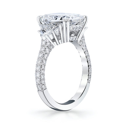 KJ5 Platinum Cushion Cut Diamond Three Stone Statement Engagement Ring