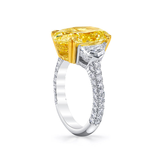 KJ5 Platinum GIA Certified Oval Fancy Yellow Diamond 3-Stone Engagement Ring