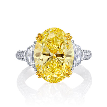 KJ5 Platinum GIA Certified Oval Fancy Yellow Diamond 3-Stone Engagement Ring