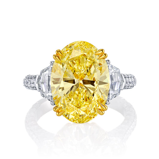 KJ5 Platinum GIA Certified Oval Fancy Yellow Diamond 3-Stone Engagement Ring