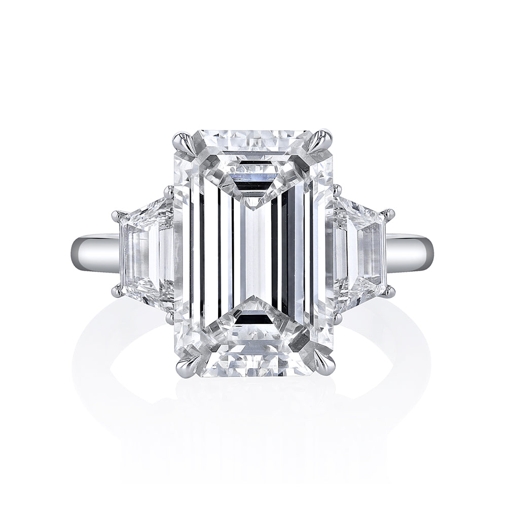 KJ5 Platinum GIA Certified 6.86ct Emerald Cut Three-Stone Diamond Engagement Ring