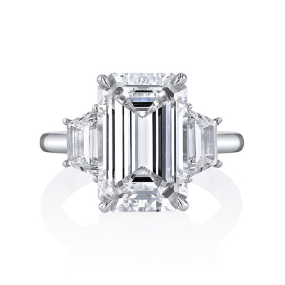 KJ5 Platinum GIA Certified 6.86ct Emerald Cut Three-Stone Diamond Engagement Ring