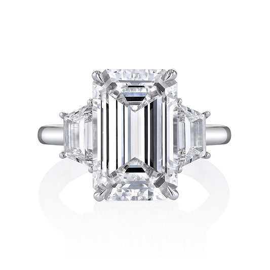 KJ5 Platinum GIA Certified 6.86ct Emerald Cut Three-Stone Diamond Engagement Ring