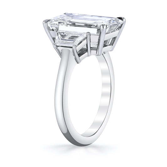 KJ5 Platinum GIA Certified 6.86ct Emerald Cut Three-Stone Diamond Engagement Ring